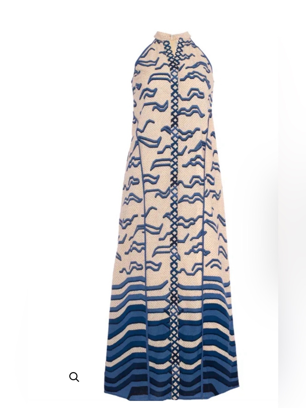 Anna Cate Sleeveless Blue and Cream Halter Maxi Dress